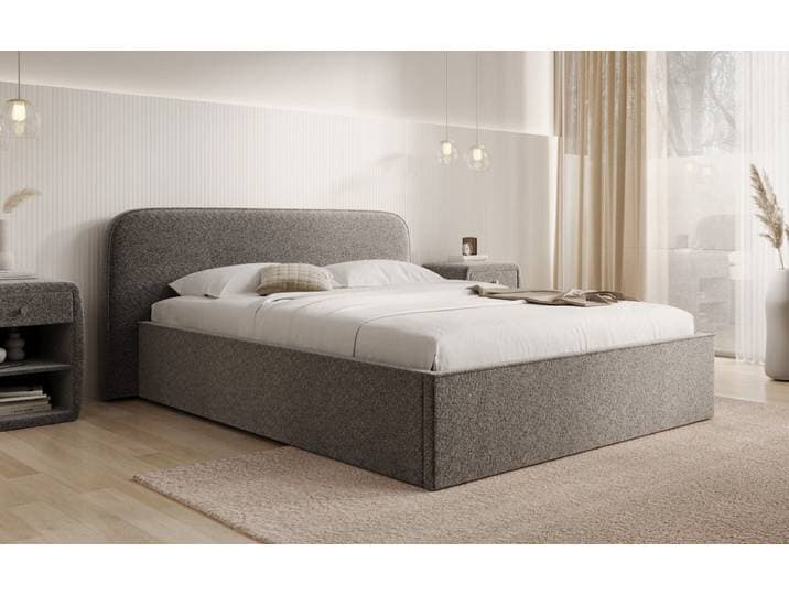 Designer Polsterbett Nola in Strukturstoff mit Stauraum - 140x200 - Grau - Luxusbetten24