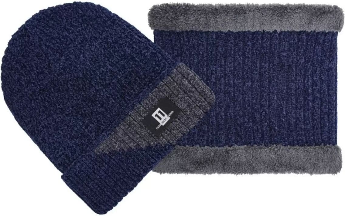 INF Winterliches Chenille-Mütze und Schal Set – Verdickter Windschutz Dunkelblau