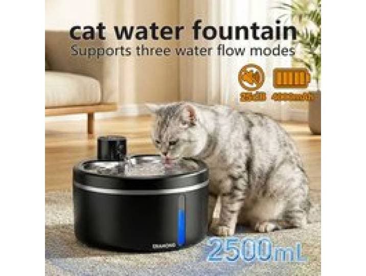 2,5L Draadloze RVS drinkfontein voor katten, op batterijen werkende huisdierfontein met bewegingssensor & 2 filters