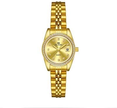 Inspired Deals Elegant Women's Dress Watch With Rhinestone Bezel Steel Band Analog Wristwatch And Date Calendar champagne