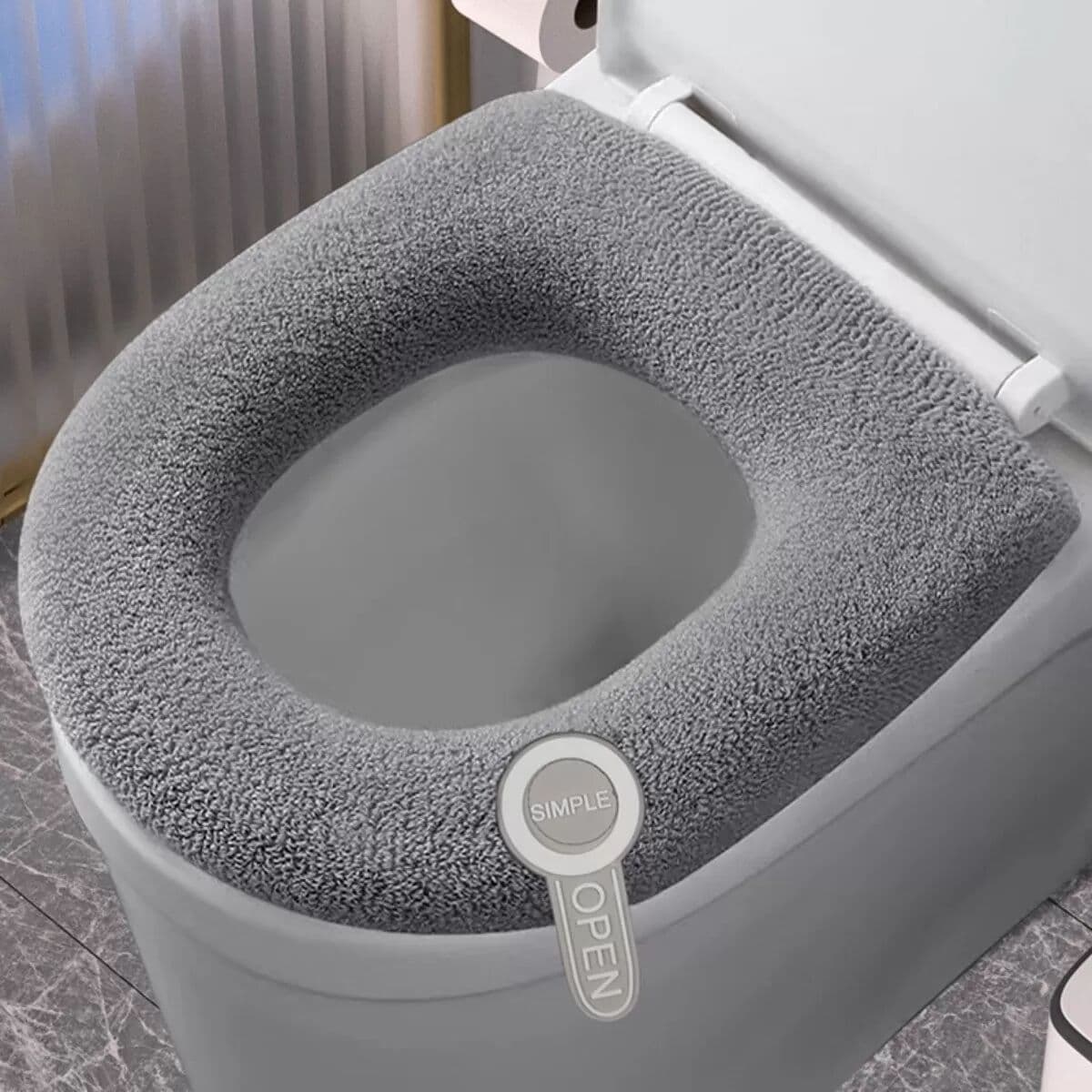 INF Coussin de siège de toilette 2 pièces avec poignée en silicone - Housse en spandex lavable, sans peluches, chaleur hivernale Gris