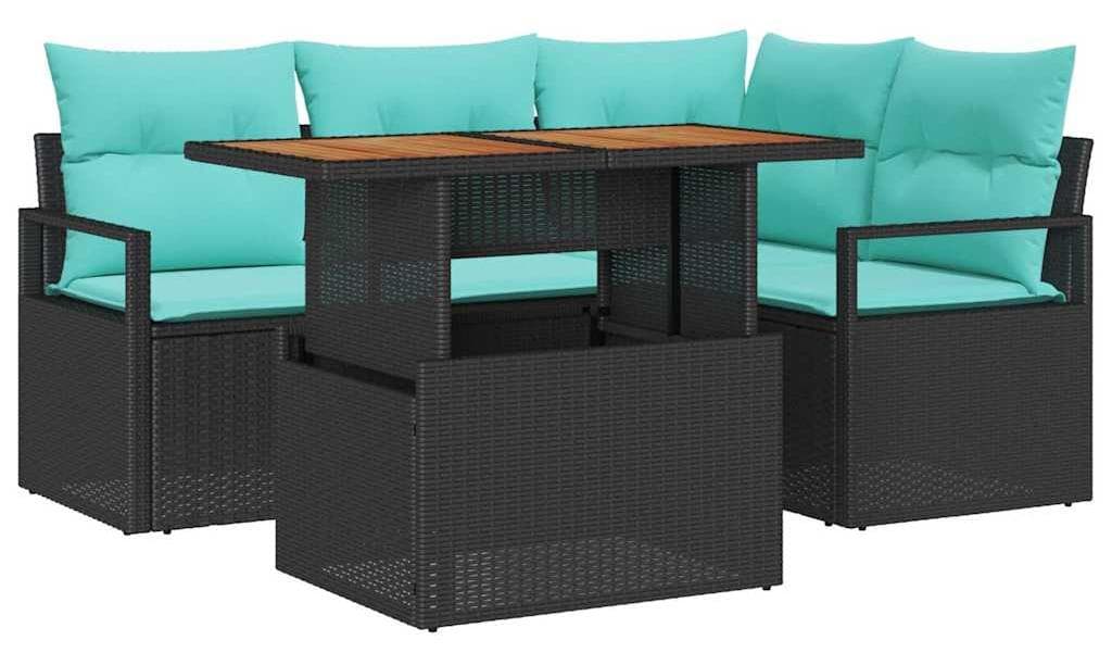 vidaXL Gartensofa-set 5 stk. 4-Sitzanzahl Schwarz und Türkis