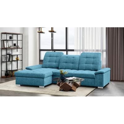 Ecksofa WERK2 "Carmen 264 cm breit L-Form Sofa Schlaffunktion Kopfstützen verstellbar", hellblau, B:264cm H:105cm T:170cm, 95% Polyester, 5% Nylon, Sofas, Ecksofa, Schlafcouch mit Bettkasten, Eckcouch wahlw. mit Sitztiefenverstellung