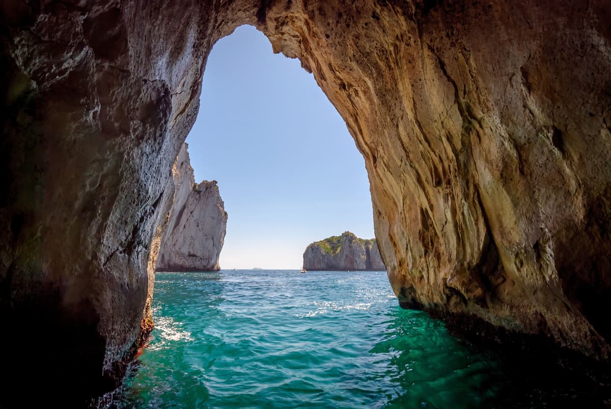 Fototapete PAPERMOON "Blue Grotto in Capri island", bunt, B:3m L:2,23m, Vlies, Tapeten, Fototapete