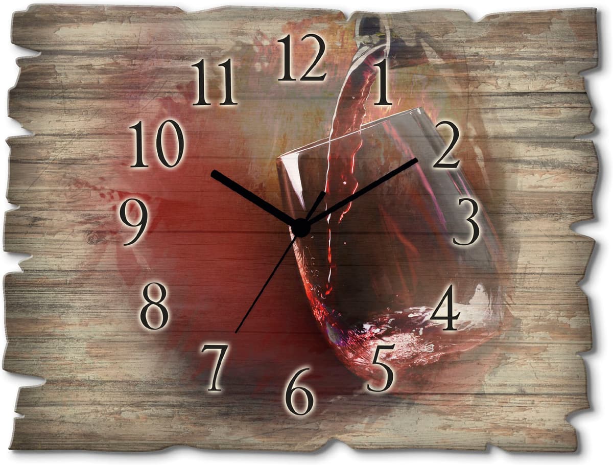 Wanduhr ARTLAND "Wein - Rotwein", rot, B:40cm H:30cm T:0,6cm, Wanduhren, Wanduhr, wahlweise mit Quarz- oder Funkuhrwerk, lautlos ohne Tickgeräusche rot B/H/T: 40cm x 30cm x 0,6cm, Funkuhr