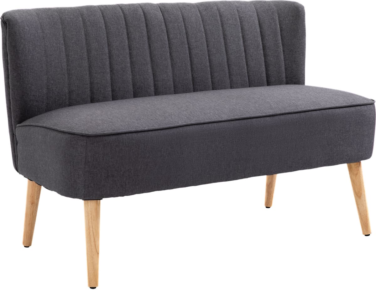 Altro Divano 2 Posti In Tessuto Effetto Lino Senza Braccioli Con Gambe In Legno, 117x56.5x77 Cm, Grigio Scuro