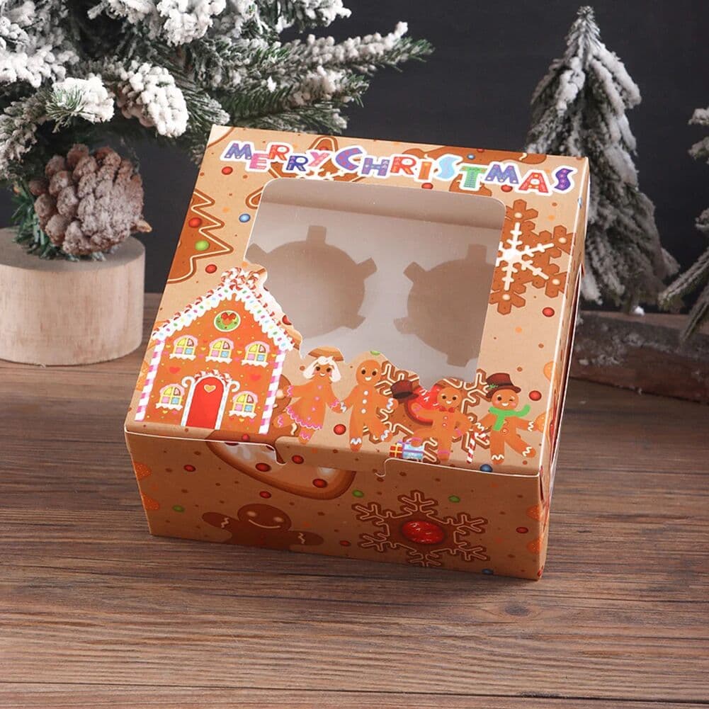 VKTECH 12PCS Christmas Cupcake Boxes with Ribbon & Card Xmas Gift Box (Cookie Man)