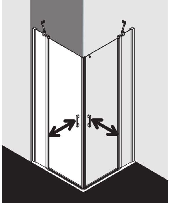 Kermi Liga Eckeinstieg-Hälfte Pendeltür mit Festfeld LIEPL103181AK 103x185cm, silber mattglanz, ESG klar, links, auf Duschplatz