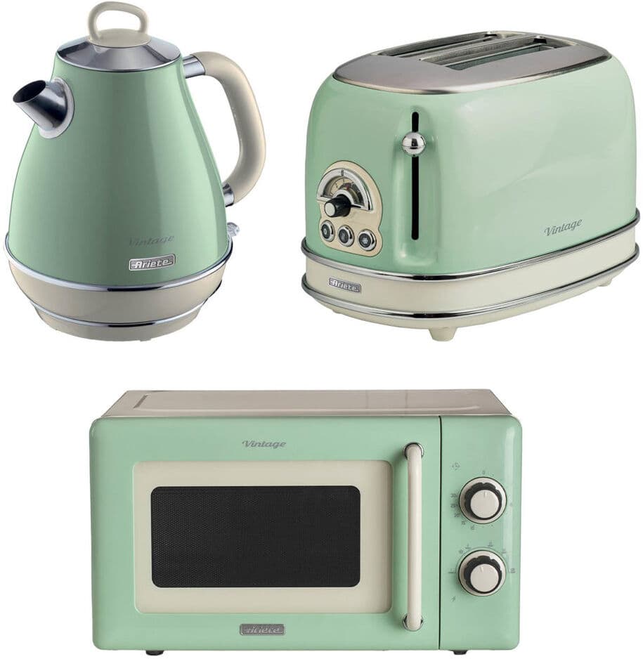Ariete Vintage 1.7 Litre Jug Kettle 2 Slice Toaster And Microwave Green Green