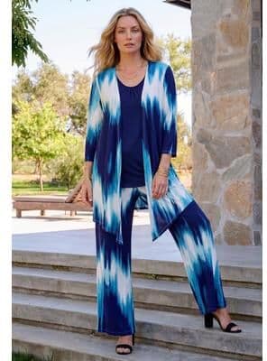 Plus Size Women's Ultra Drape Cardigan by Roaman's in Navy Teal Tie Dye (Size 34/36)