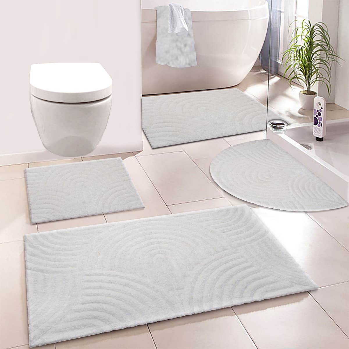 Badematte MY HOME "Juna, Badvorleger, Badezimmer Teppich, Zen, Scandi, Boho" Gr. 5, weiss (weiß), H:15mm, Baumwolle, Badematten, Badematte, Baumwolle, Hoch-Tief-Effekt, weich weiß rechteckig (80cm x 150cm )