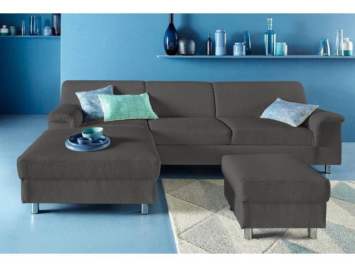 Ecksofa DOMO COLLECTION Jamie, modern und elegant, Fusshöhe 9cm, L-Form , grau, B:251cm H:72cm T:80cm, Sofas, Ecksofa, wahlweise mit Bettfunktion