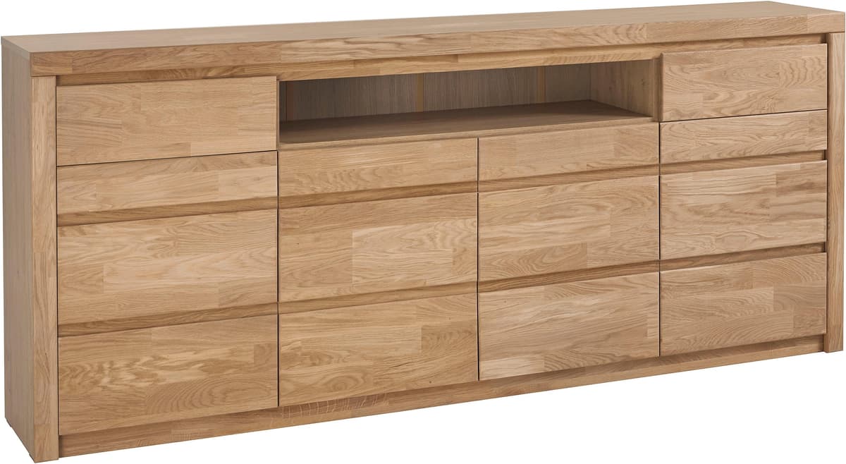 Kommode GOODPRODUCT "Silkeborg", braun (eiche teilmassiv), B:200cm H:85cm T:35cm, Holz teilmassiv, Sideboards, Kommode, Breite 200 cm eiche teilmassiv B/H/T: 200cm x 85cm x 35cm, Holzwerkstoff eichefarben (Korpus) / Massivholz Eiche (Front)