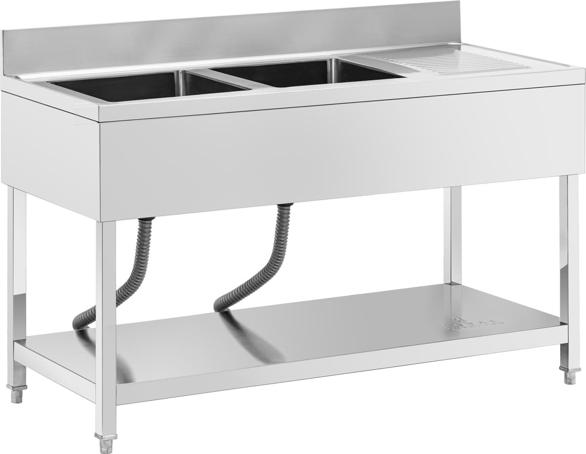Køkkenvask dobbelt - rustfrit stål - 140 x 60 cm - Royal Catering RCGS-2B1400D6