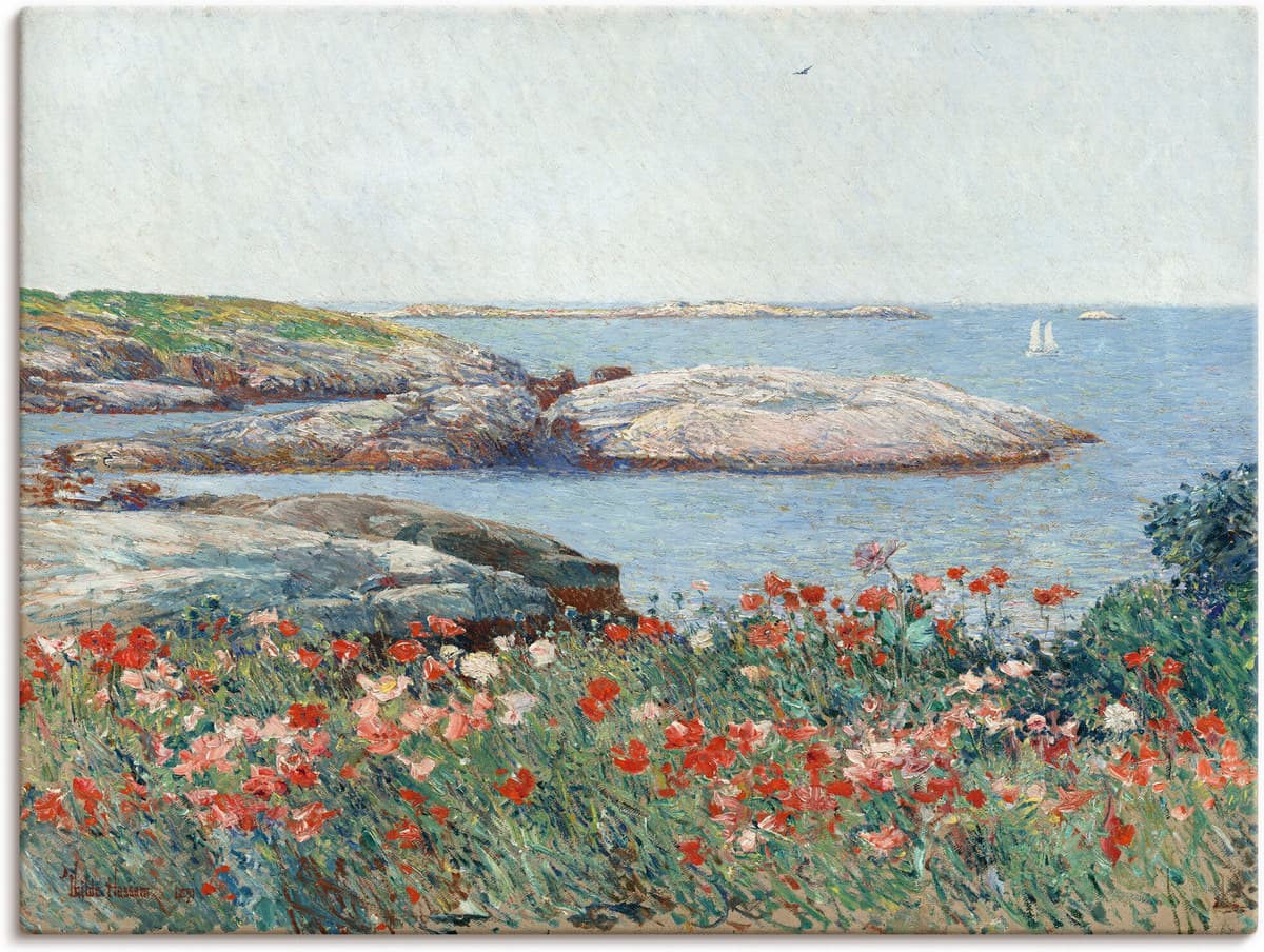 Leinwandbild ARTLAND "Poppy, Isles of Shoals. 1891", grün (farbe bild(er): grün), B:40cm H:30cm, Bilder, Leinwandbild, auf Holzrahmen gespannt farbe bild(er): grün B/H/T: 40cm x 30cm, Leinwandbild Meer Bilder Querformat, 1 Stk.