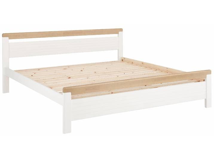 Massivholzbett GOODPRODUCT CAPRE im skandinavischem Landhausstil , weiss (weiß, eichefarben), B:209,5cm L:208cm, Betten, Massivholzbett, mit Rollrost, aus zertifiziertem Massivholz, Lamellenoptik