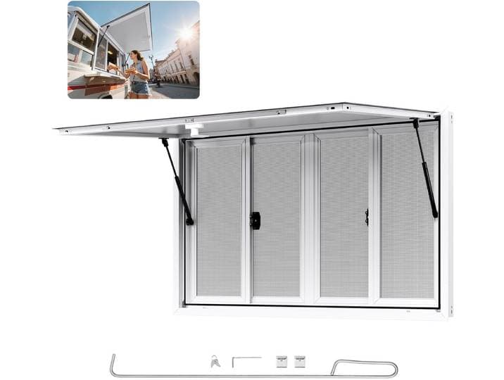 VEVOR Food Trailer Raam (1346 X 838 mm Installatie Afmetingen) Draaibaar\, Food Trailer Serveerraam met 85° Openingshoek en 4 Schuiframen\, Concessie Raam voor Concessie Stands Food Trucks