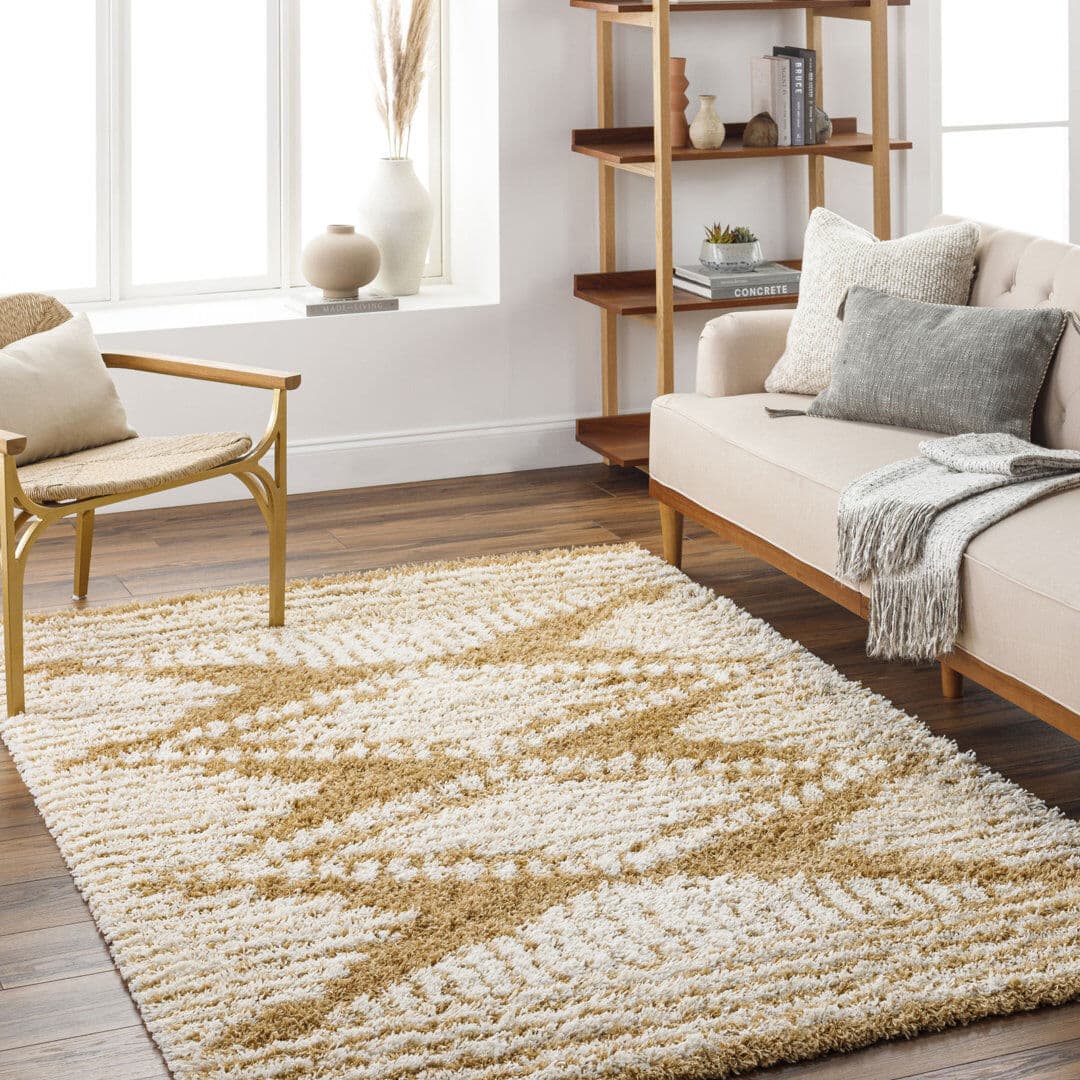 Blue Elephant Shag Area Rug Ivory;Brown Rectangle 130 x 170 cm