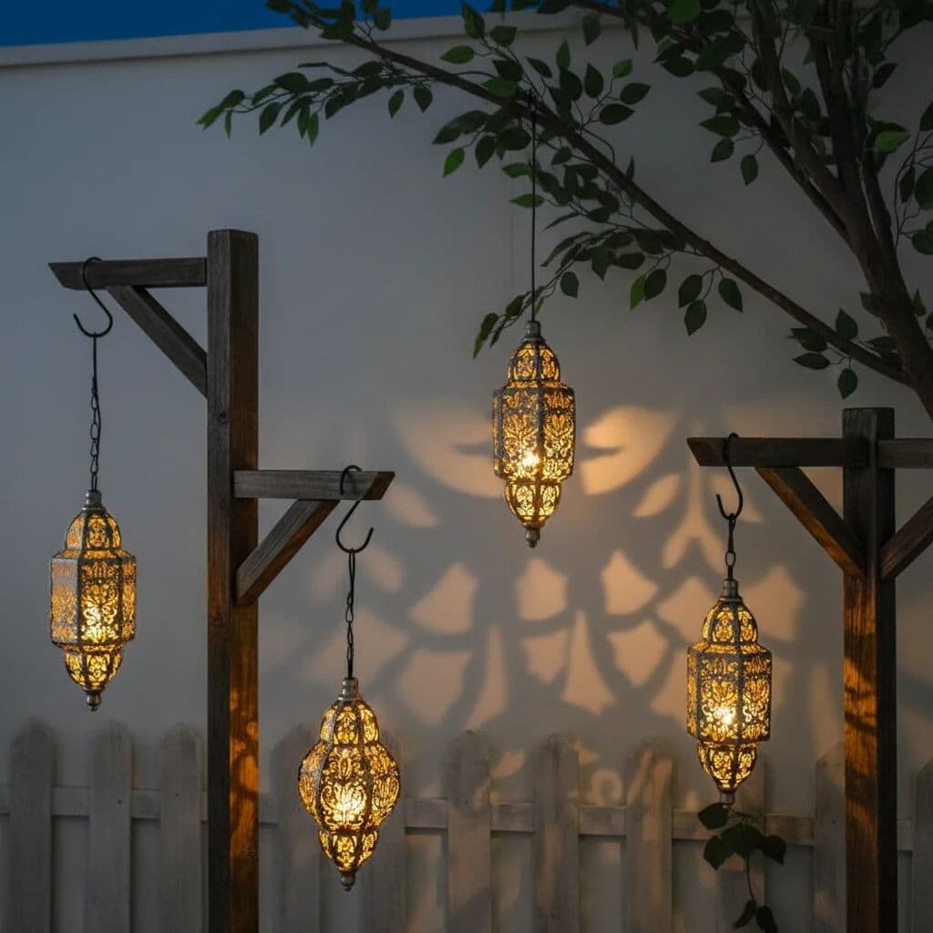 foundtwo Hollowed Iron Art Solar Lantern Waterproof Powered Hanging Hook Style Retro Lamp Yard Garden Daily Landscape Decoration Light