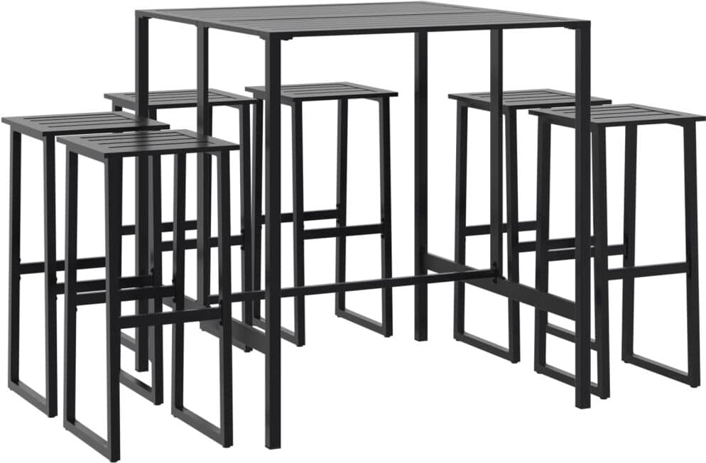 vidaXL Ensemble de bar de jardin 7 pcs noir acier enduit de poudre