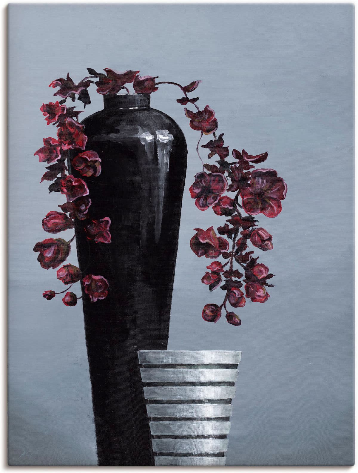 Leinwandbild ARTLAND "Metallische Vasen", grau (farbe bild(er): grau), B:60cm H:80cm, Bilder, Leinwandbild, auf Holzrahmen gespannt farbe bild(er): grau B/H/T: 60cm x 80cm, Leinwandbild Vasen & Töpfe, 1 Stk.