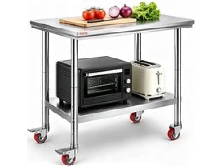 VEVOR roestvrijstalen keukentafel 90 x 60 x 85 cm met een draagvermogen van 136,08 kg, voorzien van 4 zwenkwielen, in 3 standen in hoogte verstelbaar, robuuste werktafel voor voedselbereiding, zilverkleurig