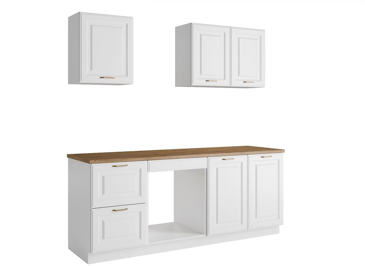 Vente-unique Cuisine complète - Avec plan de travail 200 cm - Blanc et naturel - CELOMIA