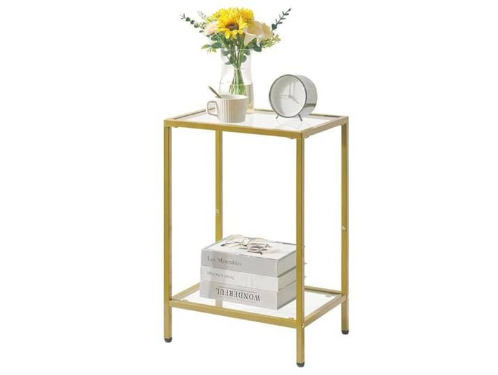 Table d'appoint 2 niveaux - finition dorée en verre trempé et fer format compact 38×28×56 cm table basse table de chevet