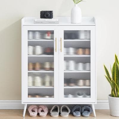 Garvee Shoe Cabinet with Glass Doors, 5-Tier Entryway Shoe Organizer Storage Rack with Large Capacity and Adjustable Shelves