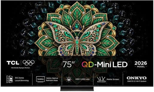TCL C6K Pro TV 75C6K PRO 75'' QD-Mini LED TV, 4K HDR 1000 nits, 312 zone di dimming, Google TV, Dolby Vision & Atmos, 2.1 Onkyo, 144Hz, AirPlay 2