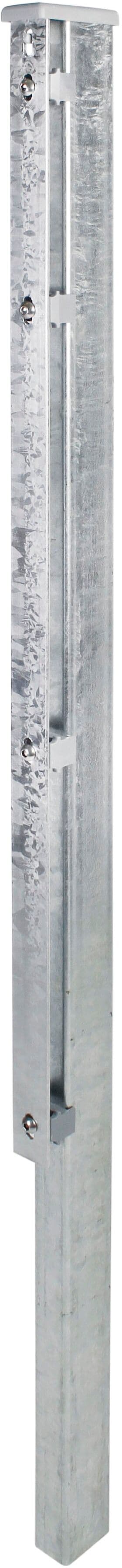 Zaunpfosten ALBERTS, grau (feuerverzinkt), B:6cm H:240cm T:4cm, Stahl, Zaunpfosten, Zaunpfosten, 60x40 mm für Doppelstabmattenzaun, 240 cm, mit Flacheisen