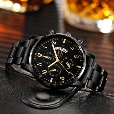 Friendly Fresh Finds Mens Luxury Steel Belt Watch Fashion Business Calendar Watch, Ideal Christmas & Valentine's Day Gift black Gold