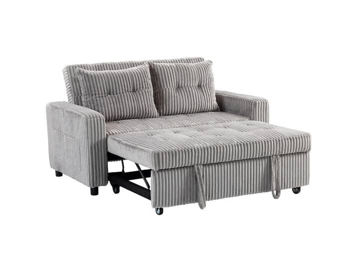 Homcom Schlafsofa Polyester, Stahl Hellgrau, Holz, Kiefer, Füllung: Schaumstoff,Schaumstoff,Schaumstoff, einzeln stellbar, rund, 90x91x157 cm, Wohnzimmer, Sofas & Couches, Schlafsofas