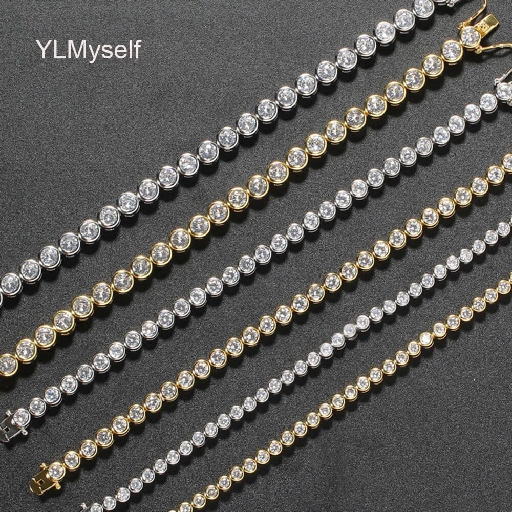 YLMyself Brass 3/4/5mm Shiny Cubic Zircon 7/8/9 Inch Rhodium Plated Wrist Chain Jewelry For Women Round Tennis Bracelet
