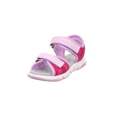 Sandale SUPERFIT "PEBBLES WMS: mittel", Mädchen, Gr. 27, rosa (pink, flieder), Lederimitat, Textil, Schuhe Sandale, Sandalette mit süßem Motiv, Größenschablone zum Download