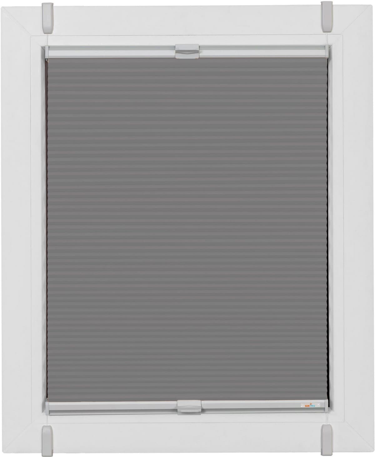 Plissee SUNLINES "Start-up Style Honeycomb, ohne Bohren, verdunkelnd, Wabenplissee", bunt (grau, silberfarben, silberfarben), B:44cm H:85cm, Obermaterial: 100% Polyester, Plissees, Plissee, verspannt mit Simply-Fix Klemmträger, Wabenplissee, nach Mass gra