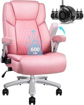 BOSSIN 600lbs Big and Tall Office Leather Chair with Flip up Armrest, Ergonomic Lumbar Support and Quiet Rubber Wheel