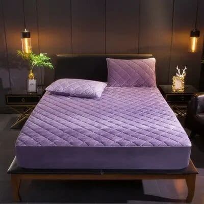 Evergreen Home Goods Crystal Velvet Mattress Cover, Thicken Quilted Bed Sheet, Warm Plush Fitted Sheet For Queen King Sizes light Purple king 76x80x12 Inch
