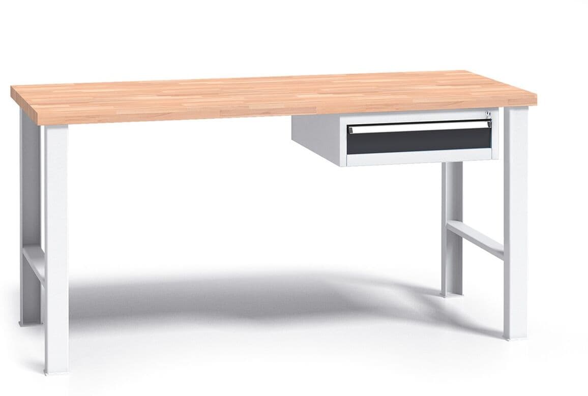 B2B Partner Profesjonalny stół warsztatowy G3 z drewnianym blatem roboczym, 1500 mm, 1x 1 szufladowy kontener, grafitowy