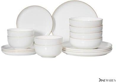 Dinewares Perlaceo Luxurious Collection of White with Gold Rim Bone China Dinnerware Set - Lightweight and Durable - Service for 4 or 8