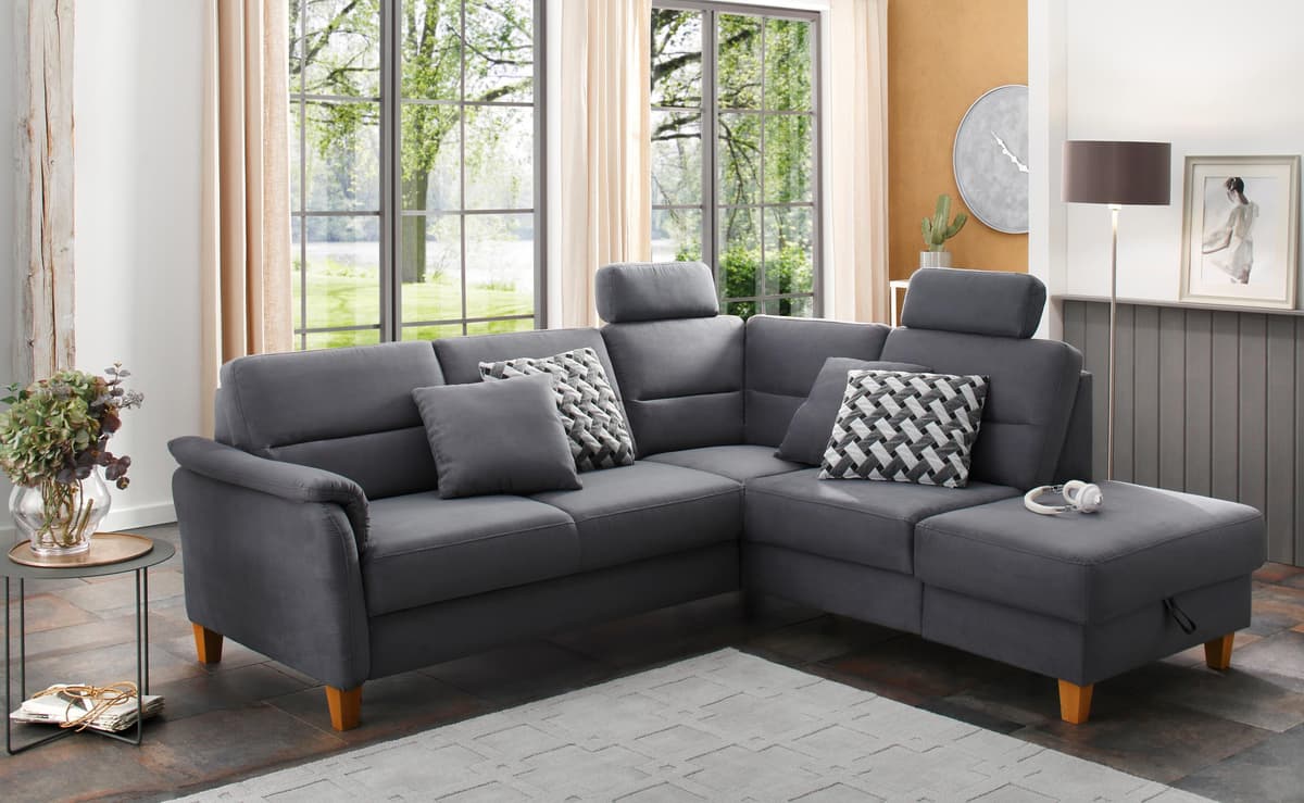Ecksofa HOME AFFAIRE "Palmera, L-Form, B: 236 cm, Bettfunktion & Bettkasten wählbar", grau, B:236cm H:89cm T:212cm, 100% Polyester;Struktur (100% Polyester);Luxus-Microfaser in Lederoptik (100% Polyester), Sofas, Ecksofa, Federkern-Polsterung, Sitzhöhe 48