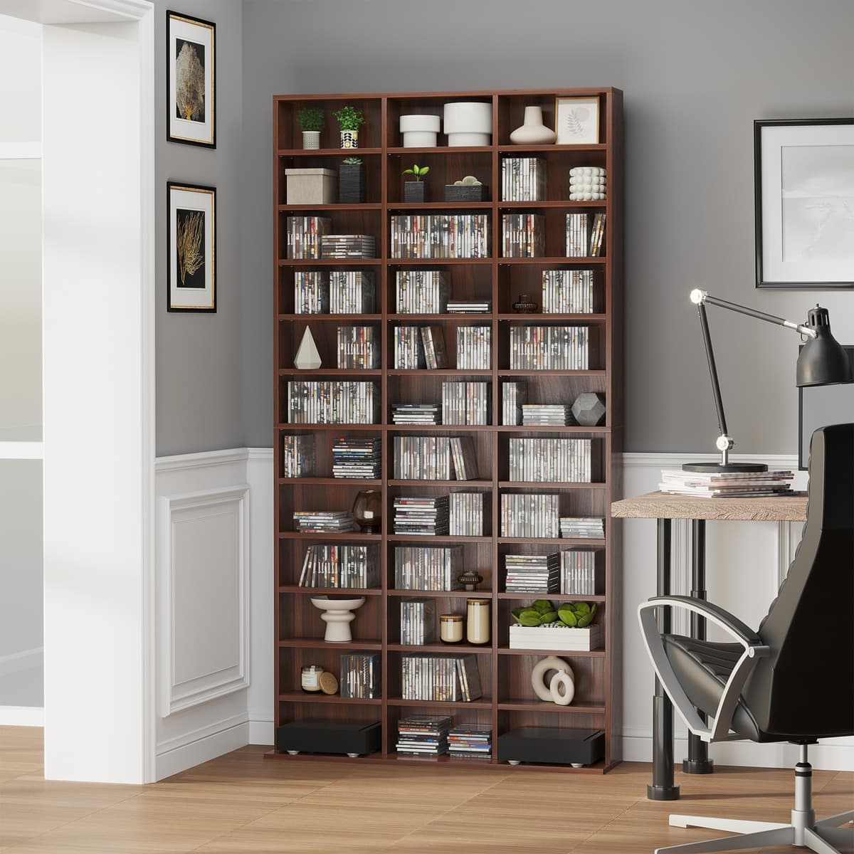 Homcom Libreria da Muro porta CD DVD in Legno,Mobile Soggiorno Regplabile con 36 scompartimenti, Marrone 195 × 102 × 23.5cm Aosom