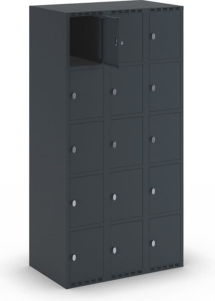 kaiserkraft 5er-Schließfachschrank Fydor, 3 Abteile, anthrazit, B 900 mm, 3 Abteile, flache Dachform, Vorhängeschloss