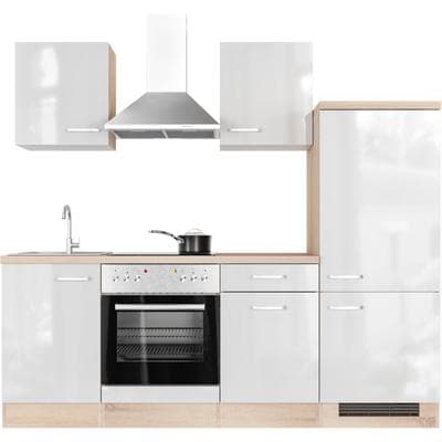 Küchenzeile FLEX-WELL "Florenz", weiß (küche: weiß, front: weiß, korpus: sonoma eiche, arbeitsplatte: sonoma eiche), B:220cm H:200cm T:60cm, Komplettküchen-Sets, Küchenzeile, wahlweise mit E-Geräten, Gesamtbreite 220 cm
