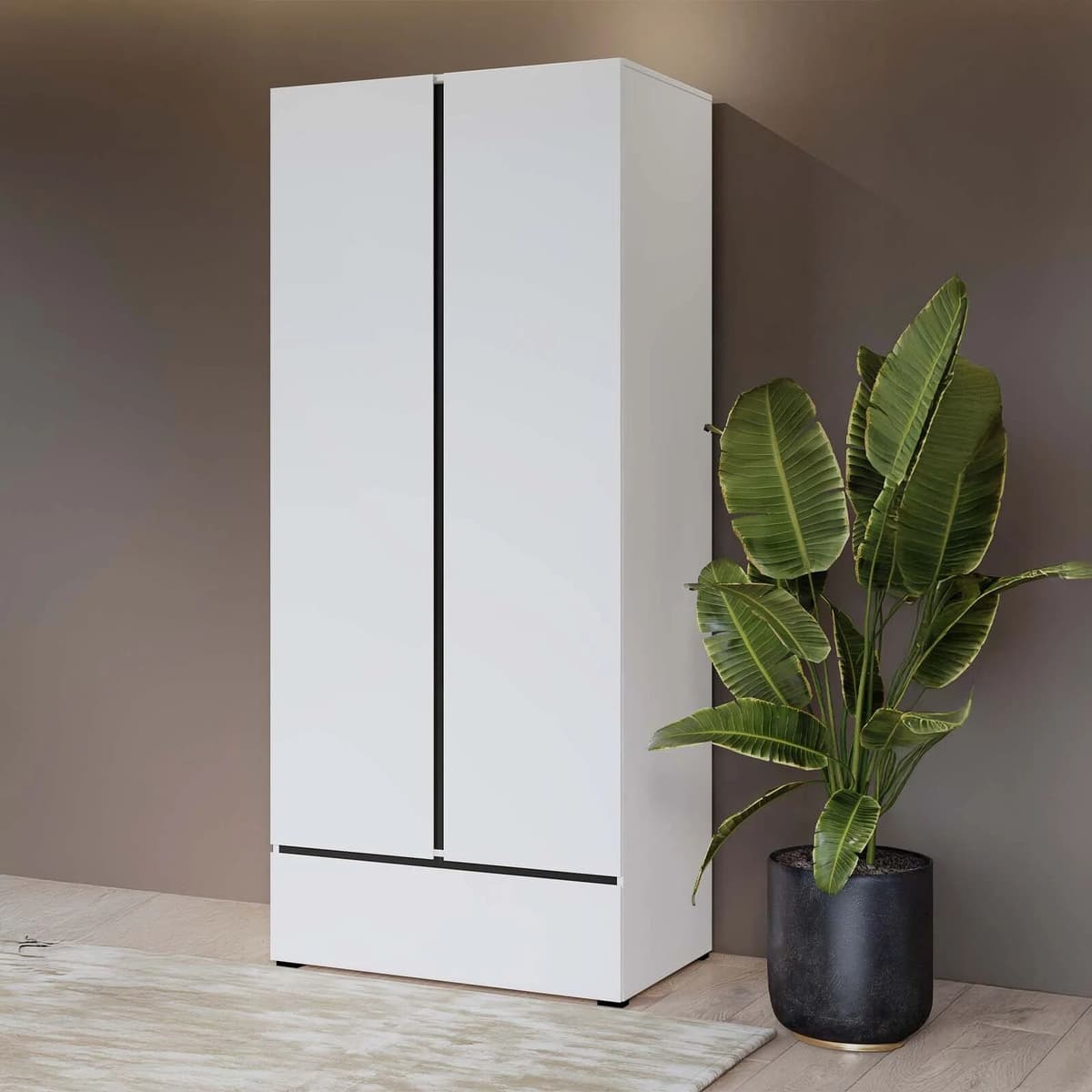 garneroarredamenti Armadio 89x210h cm 2 ante con cassetto bianco opaco Lolla
