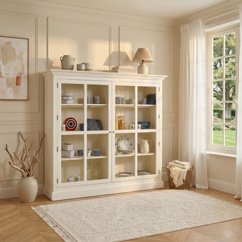 Robin des Bois Vitrine style romantique, 2 portes en pin blanc Blanc 200x180x48cm