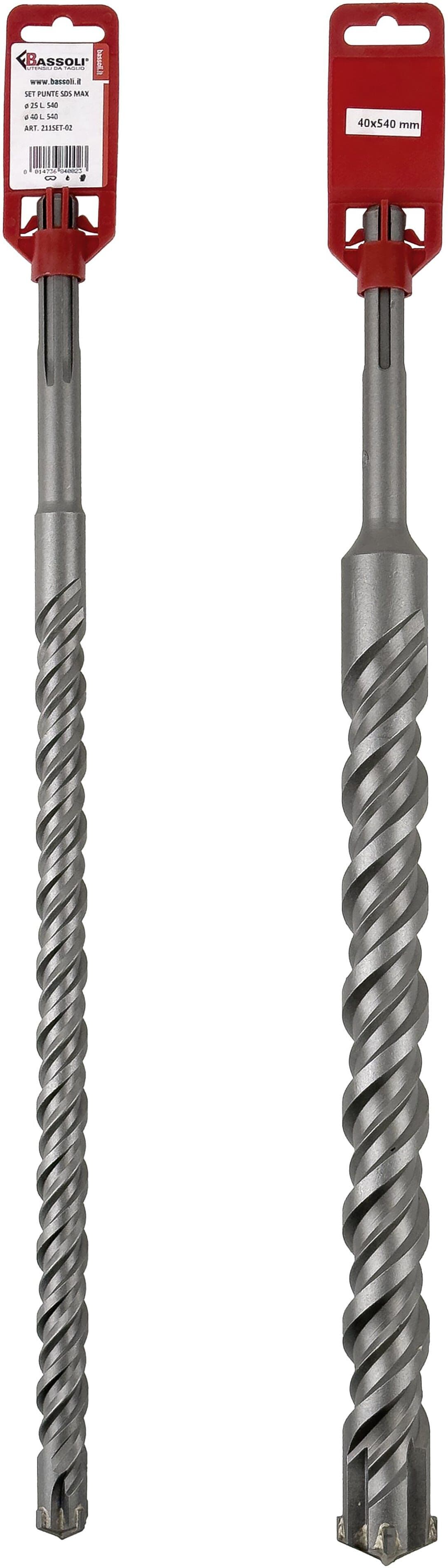 Tecnomat 2 PUNTE Ø25 E Ø40 mm 540/400 mm SDS MAX 4 TAGLIENTI PER MURO E CALCESTRUZZO