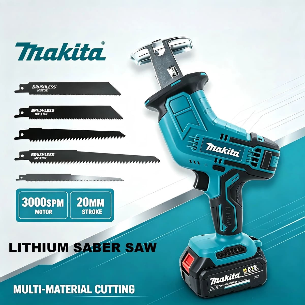 Makita 18V Brushless Sabre Saw Set With Li-ion Battery Multi-purpose Handheld Cutter For Timber Metal Plastic Tube Cutting