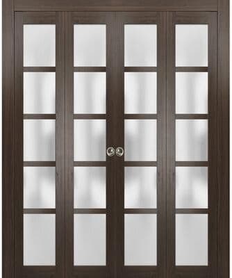 SartoDoors Quadro 4002   Closet Door Bi-fold Door   Solid Wood w/ Glass   Hardware Set   96x96, Matte Black Bedroom Door