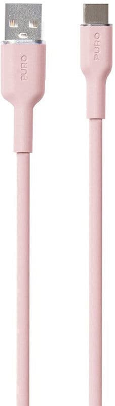 USB-A til USB-C Kabel - PURO Soft 1.5m - Lyserød